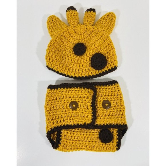 Giraffe Hand Crocheted Infant Hat And Diaper Cover 3-9 Months Photo Prop Baby - Picture 1 of 7